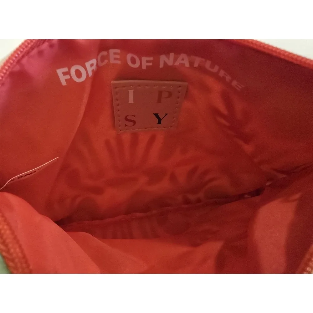Ipsy Glam Bag Force of Nature Cosmetic Makeup Bag Zip Travel Pouch Red Lips